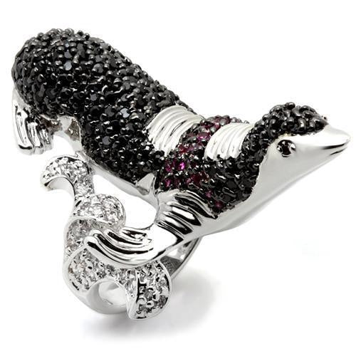 0W003 - Rhodium + Ruthenium Brass Ring with AAA Grade CZ in Multi Color - Image 3
