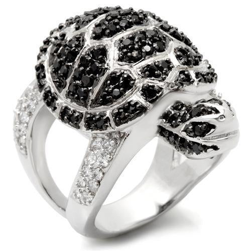 0W005 - Rhodium + Ruthenium Brass Ring with AAA Grade CZ in Jet - Image 3