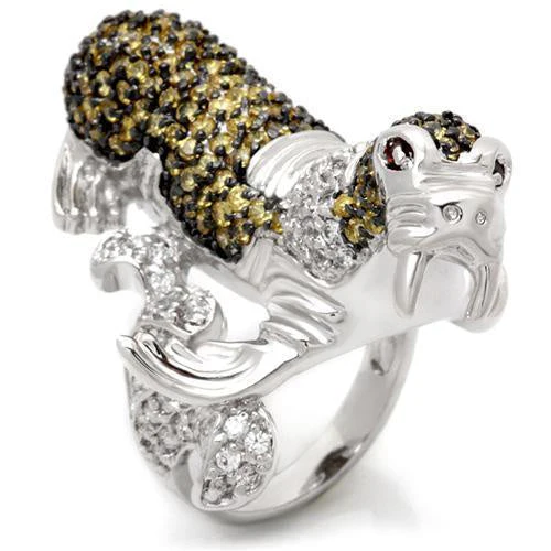 0W008 - Rhodium + Ruthenium Brass Ring with AAA Grade CZ in Multi Color - Image 3