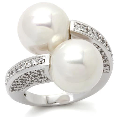 0W025 - Rhodium Brass Ring with AAA Grade CZ in Clear - Image 2
