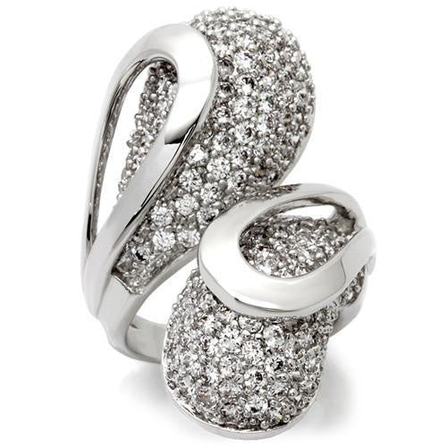 0W118 - Rhodium Brass Ring with AAA Grade CZ in Clear - Image 2