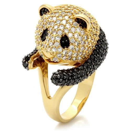 0W182 - Gold+Ruthenium Brass Ring with AAA Grade CZ in Jet - Image 2