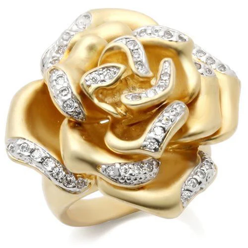 0W250 - Matte Gold & Rhodium Brass Ring with AAA Grade CZ in Clear - Image 2