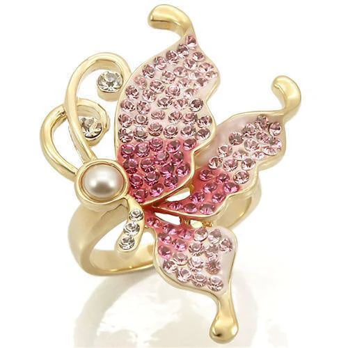0W289 - Gold Brass Ring with Top Grade Crystal in Multi Color - Image 4