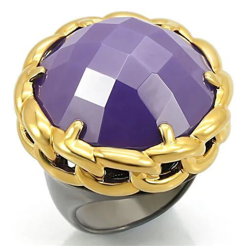 0W311 - Gold+Ruthenium Brass Ring with Milky CZ in Tanzanite - Image 5