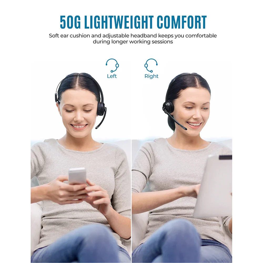 1/2 pack Mpow Pro Office Wireless Bluetooth V5.0 headphone With Microphone 13H Talking Time For Driver Call Center Skype Office - Image 5