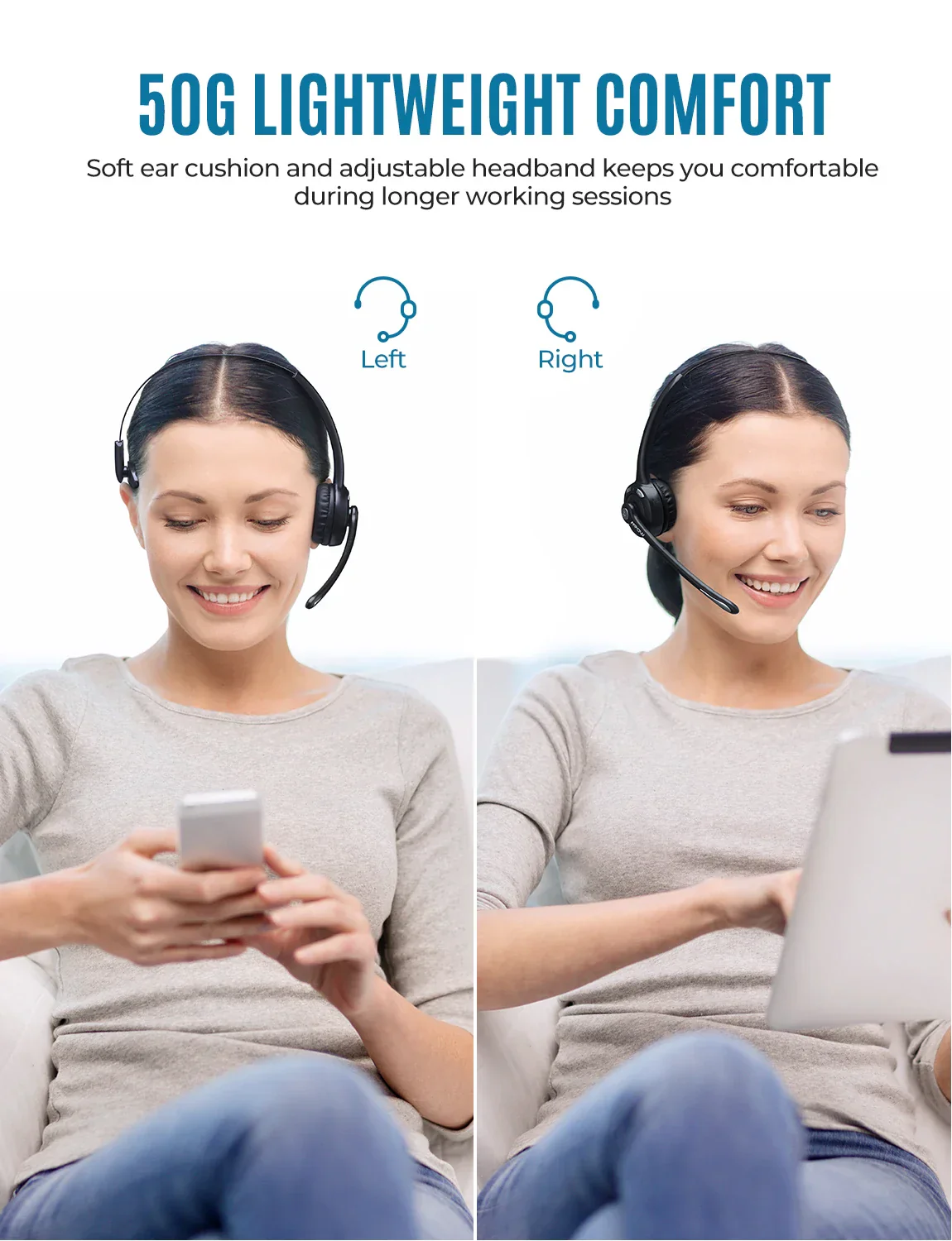 1/2 pack Mpow Pro Office Wireless Bluetooth V5.0 headphone With Microphone 13H Talking Time For Driver Call Center Skype Office - Image 10