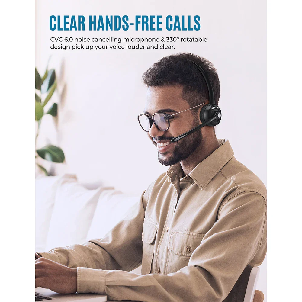1/2 pack Mpow Pro Office Wireless Bluetooth V5.0 headphone With Microphone 13H Talking Time For Driver Call Center Skype Office - Image 3