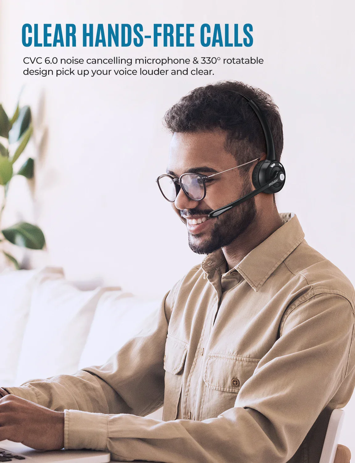 1/2 pack Mpow Pro Office Wireless Bluetooth V5.0 headphone With Microphone 13H Talking Time For Driver Call Center Skype Office - Image 8