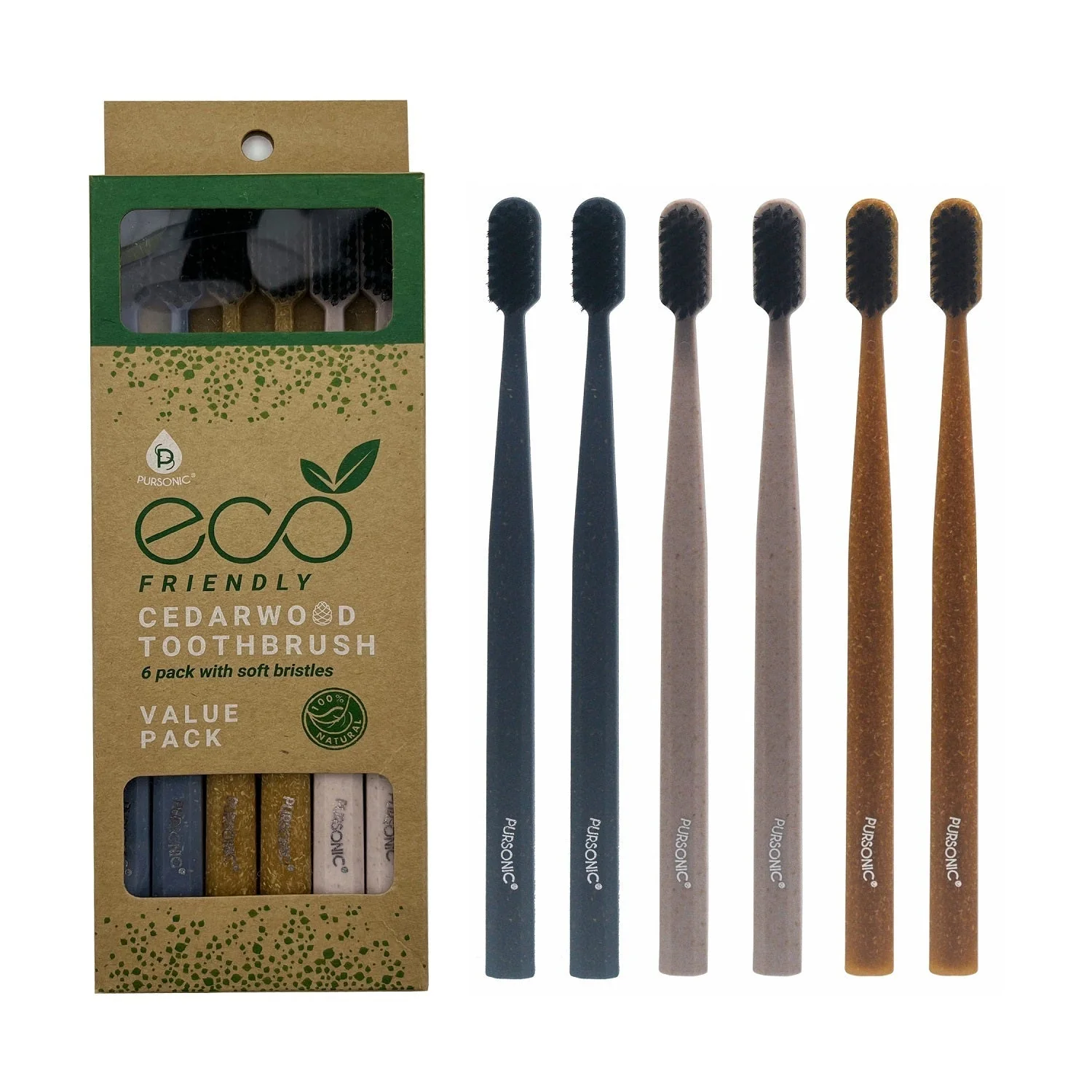 100% Eco-friendly Cedarwood Toothbrushes (6 Pack) by Pursonic - Image 2