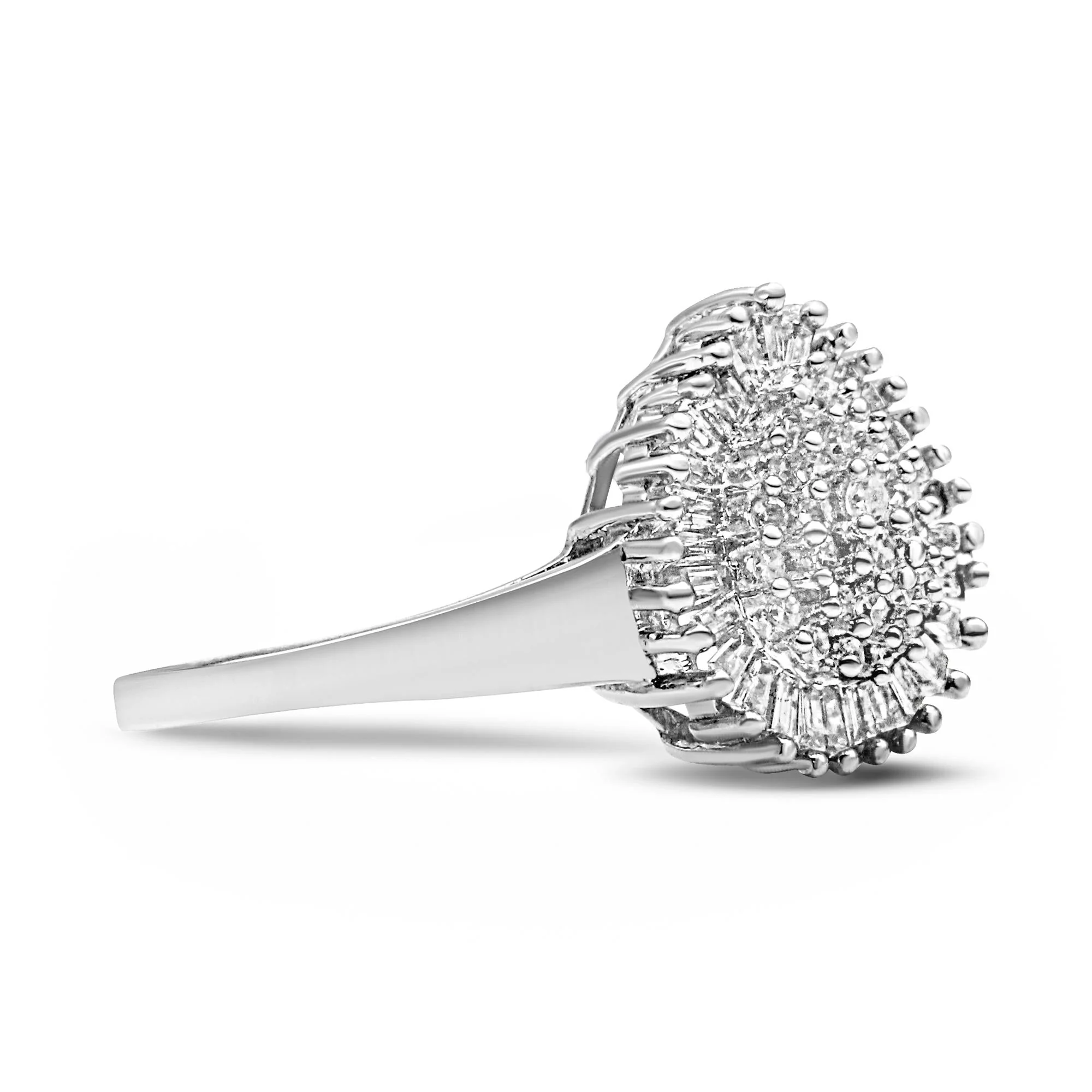 10K White Gold 1/2 Cttw Round & Baguette Cut Diamond Pear Shaped Domed Pavé Cluster with Halo Cocktail Ring (H-I Color, SI1-SI2 Clarity) by Infinite Jewels - Image 2