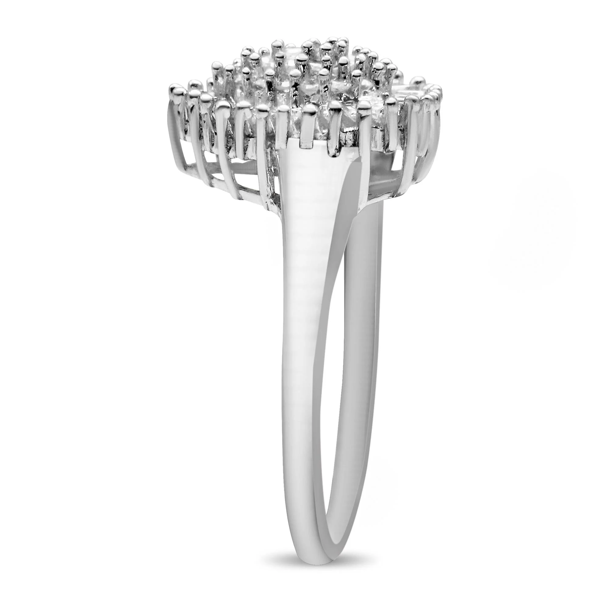10K White Gold 1/2 Cttw Round & Baguette Cut Diamond Pear Shaped Domed Pavé Cluster with Halo Cocktail Ring (H-I Color, SI1-SI2 Clarity) by Infinite Jewels - Image 3