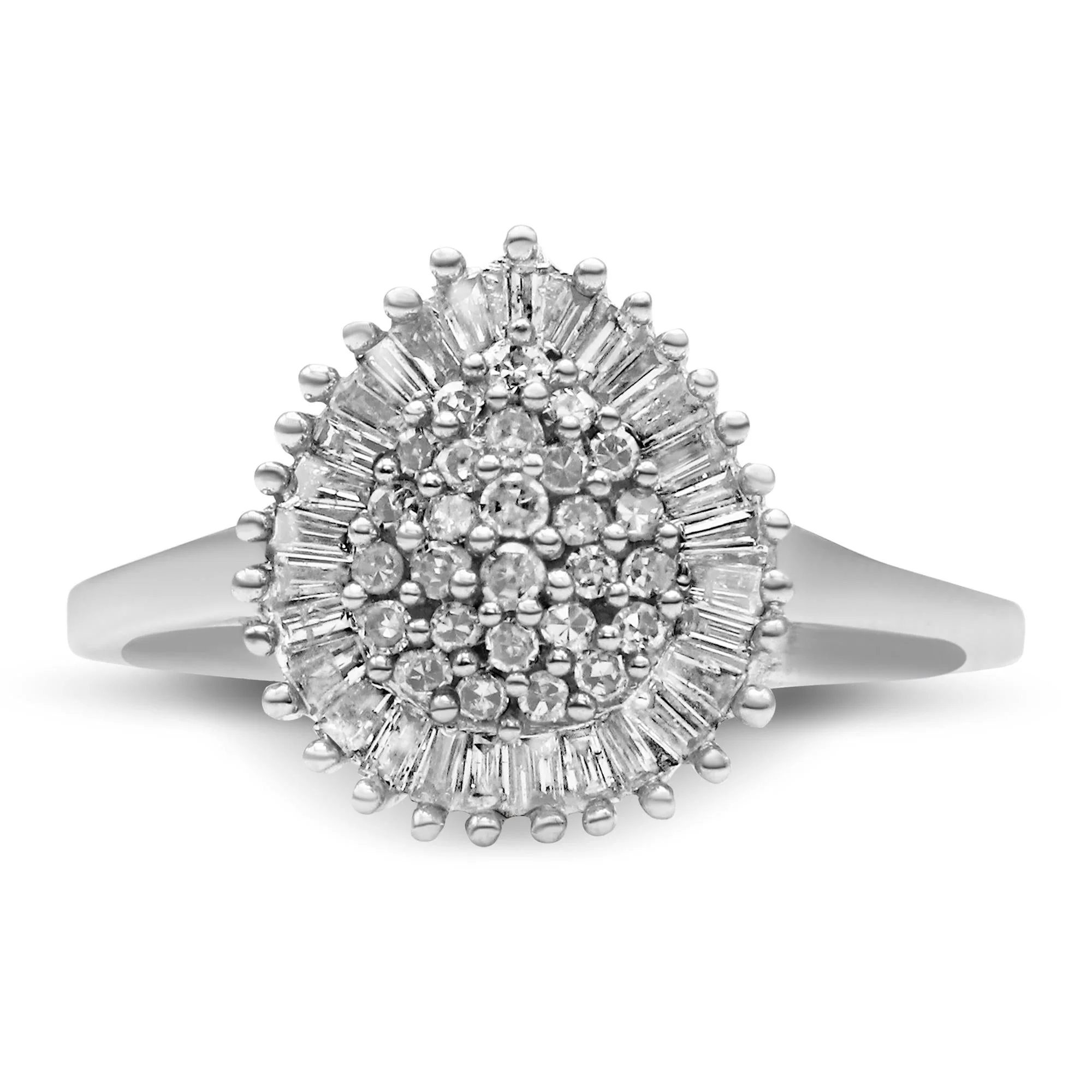 10K White Gold 1/2 Cttw Round & Baguette Cut Diamond Pear Shaped Domed Pavé Cluster with Halo Cocktail Ring (H-I Color, SI1-SI2 Clarity) by Infinite Jewels - Image 4