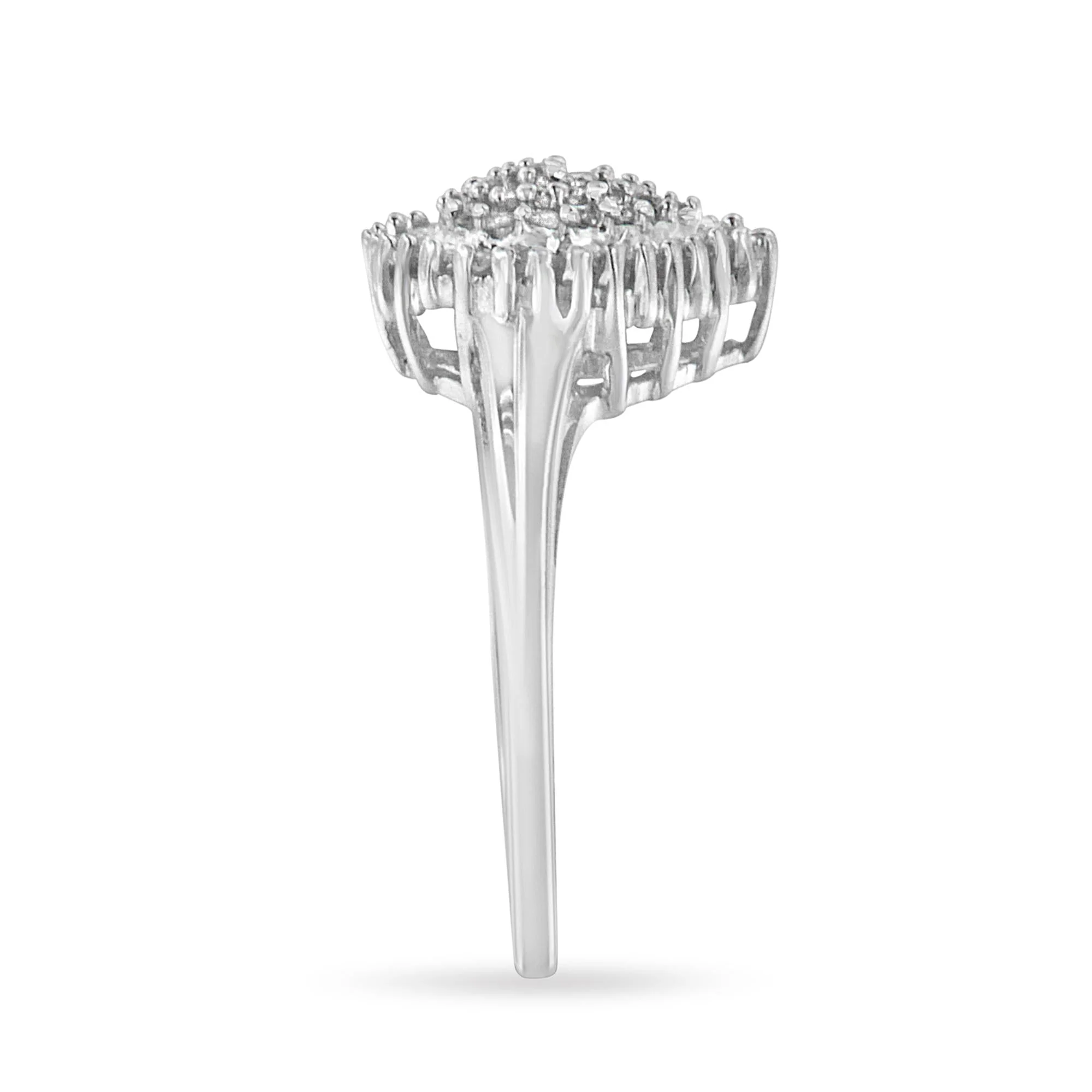 10K White Gold 1/2 Cttw Round & Baguette Cut Diamond Pear Shaped Domed Pavé Cluster with Halo Cocktail Ring (H-I Color, SI1-SI2 Clarity) by Infinite Jewels - Image 5