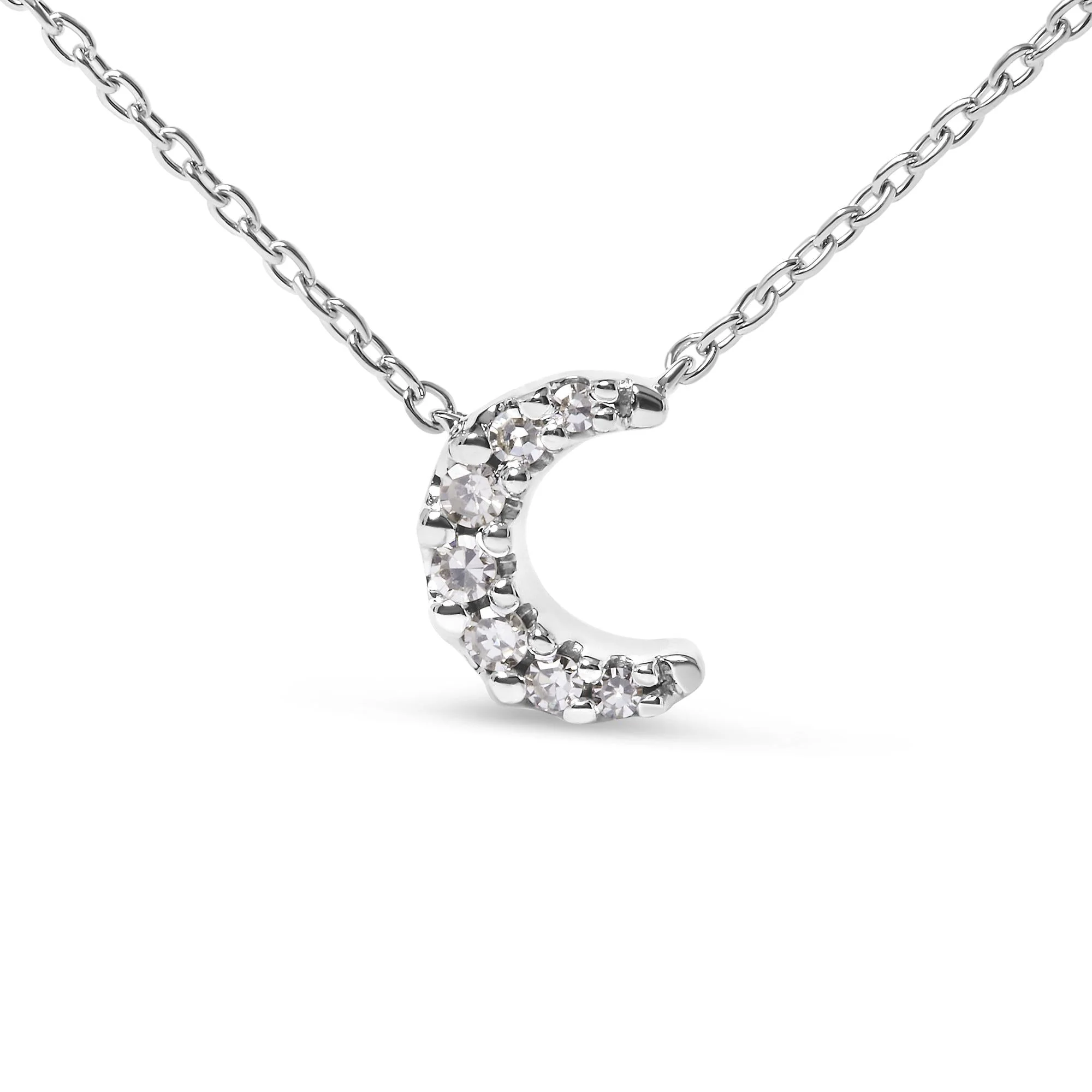 10K White Gold Diamond Accented Crescent Moon Shaped 18" Inch Pendant Necklace (H-I Color, I1-I2 Clarity) by Haus of Brilliance - Image 2