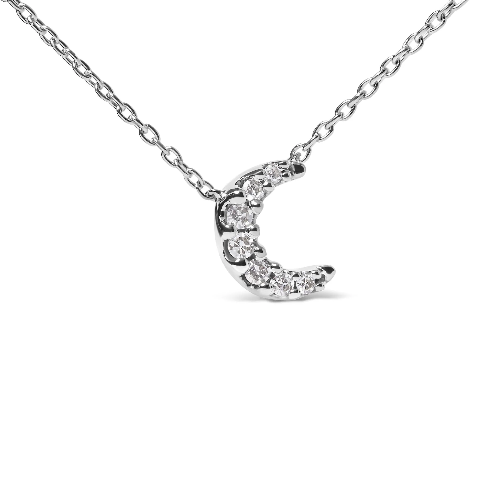 10K White Gold Diamond Accented Crescent Moon Shaped 18" Inch Pendant Necklace (H-I Color, I1-I2 Clarity) by Haus of Brilliance - Image 3
