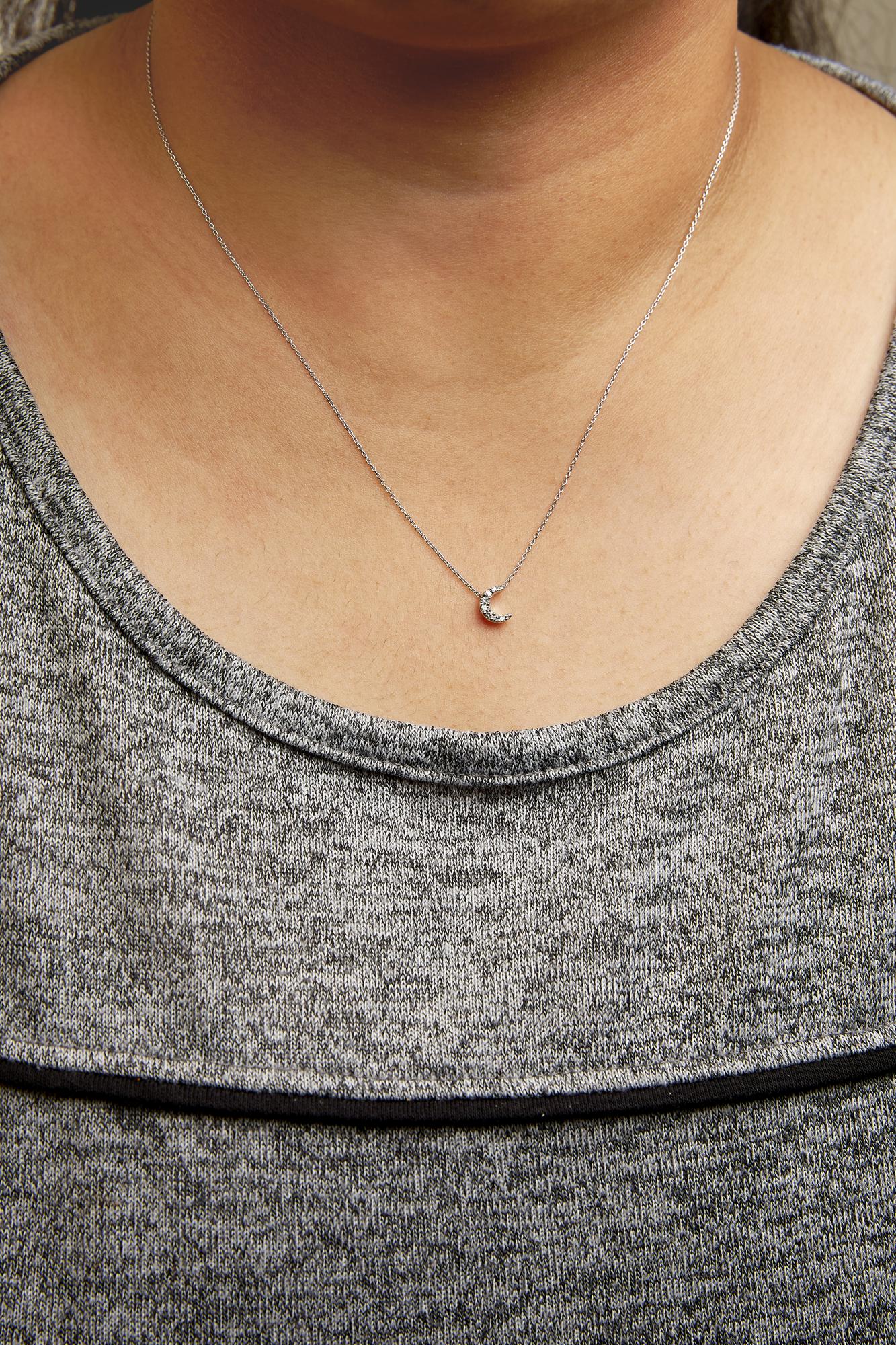 10K White Gold Diamond Accented Crescent Moon Shaped 18" Inch Pendant Necklace (H-I Color, I1-I2 Clarity) by Haus of Brilliance - Image 4