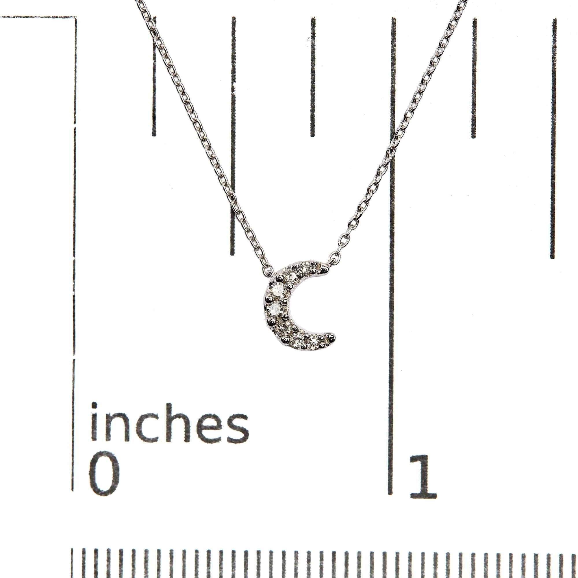 10K White Gold Diamond Accented Crescent Moon Shaped 18" Inch Pendant Necklace (H-I Color, I1-I2 Clarity) by Haus of Brilliance - Image 5