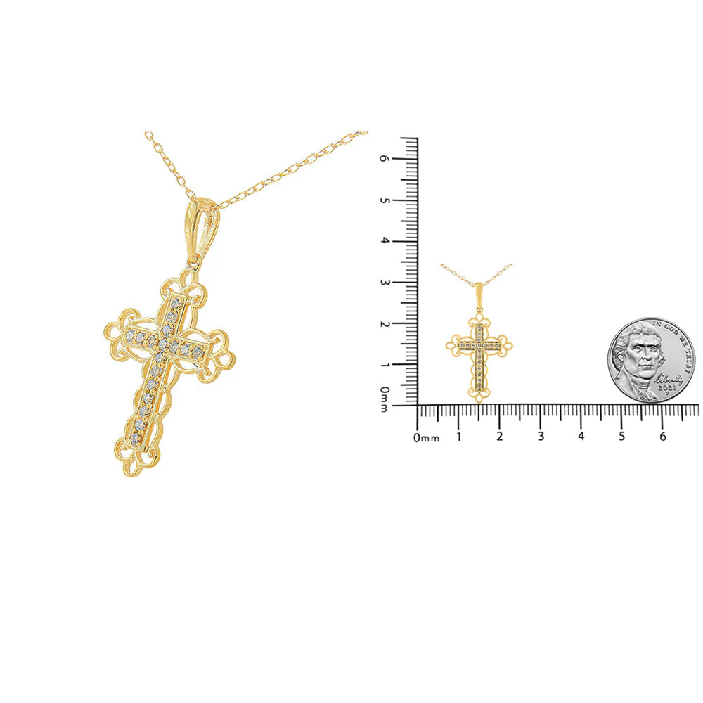 10K Yellow Flashed .925 Sterling Silver 1/4 Cttw Champagne Diamond Filigree Cross Pendant Necklace (K-L Color, I1-I2 Clarity) - 18" by Haus of Brilliance - Image 5
