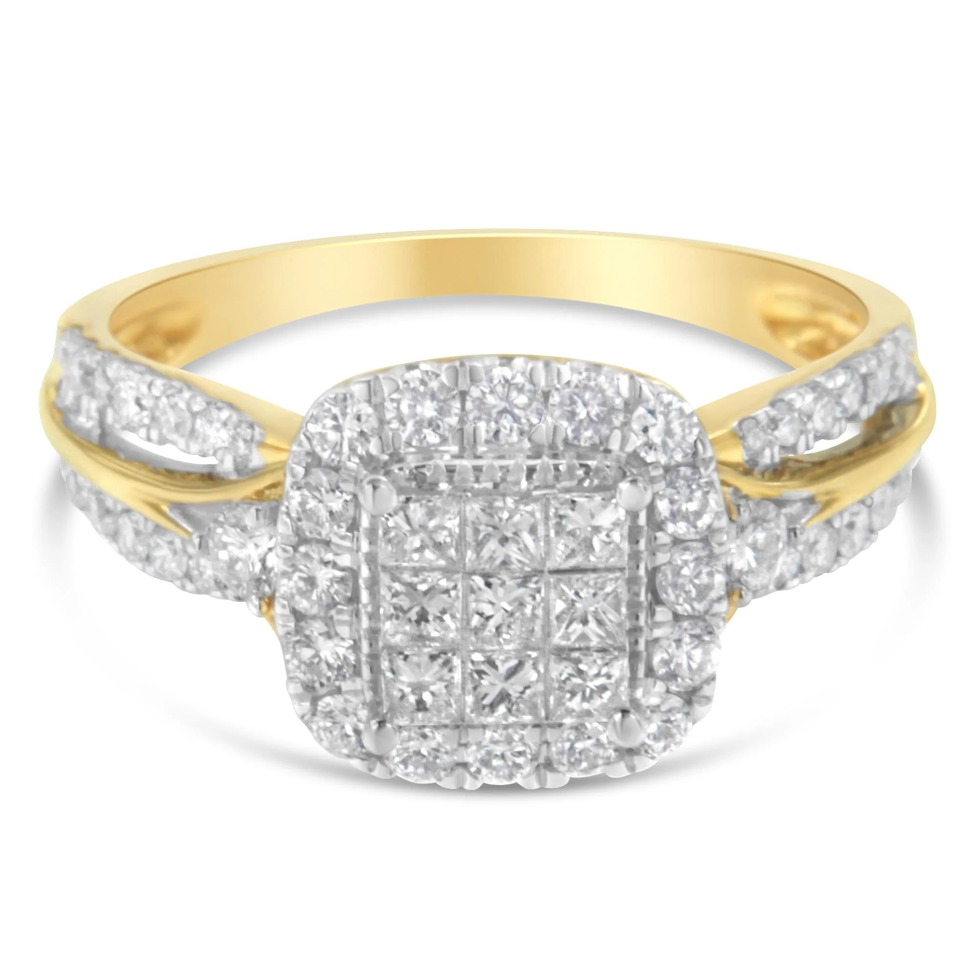 10K Yellow Gold 1.0 Cttw Diamond Composite Cushion-Shape Halo 3-Band-Look Engagement Ring (H-I Color, SI1-SI2 Clarity) by Infinite Jewels - Image 2