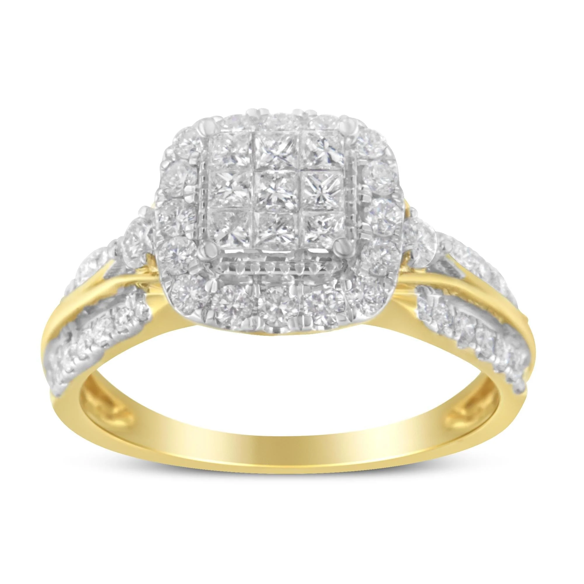 10K Yellow Gold 1.0 Cttw Diamond Composite Cushion-Shape Halo 3-Band-Look Engagement Ring (H-I Color, SI1-SI2 Clarity) by Infinite Jewels - Image 3