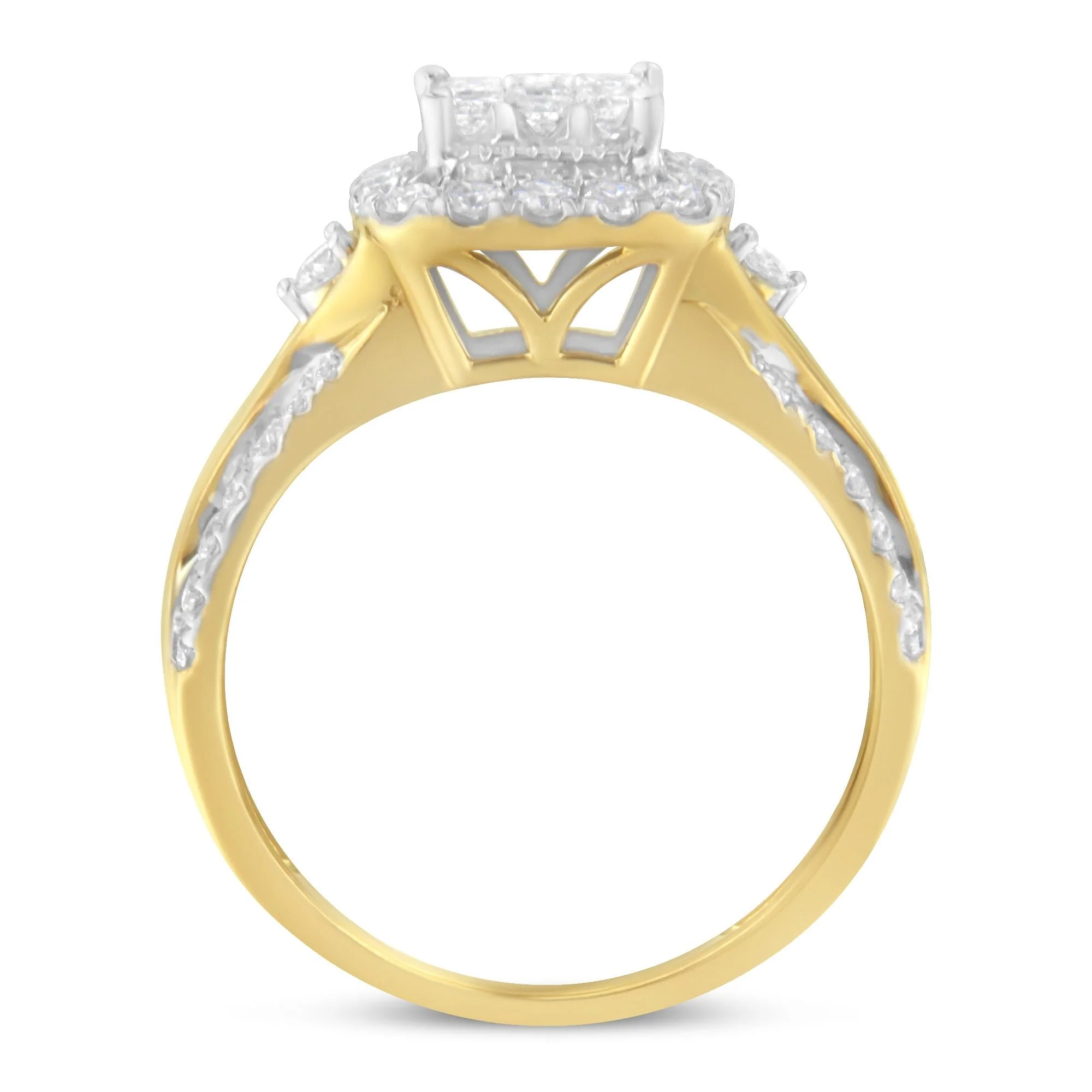 10K Yellow Gold 1.0 Cttw Diamond Composite Cushion-Shape Halo 3-Band-Look Engagement Ring (H-I Color, SI1-SI2 Clarity) by Infinite Jewels - Image 4