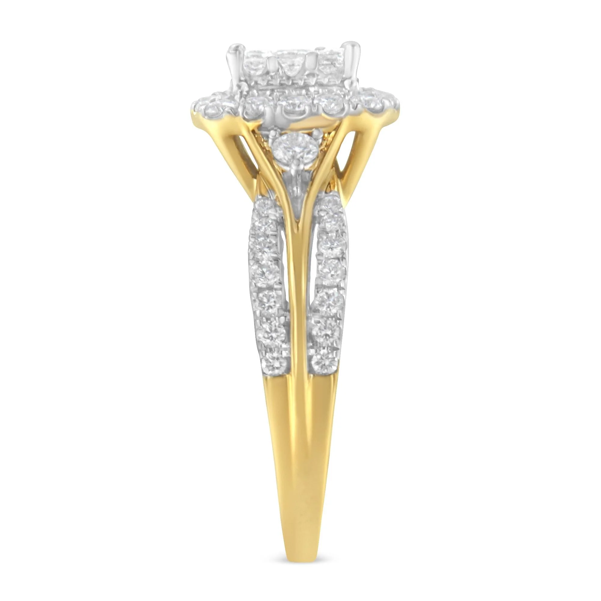 10K Yellow Gold 1.0 Cttw Diamond Composite Cushion-Shape Halo 3-Band-Look Engagement Ring (H-I Color, SI1-SI2 Clarity) by Infinite Jewels - Image 5