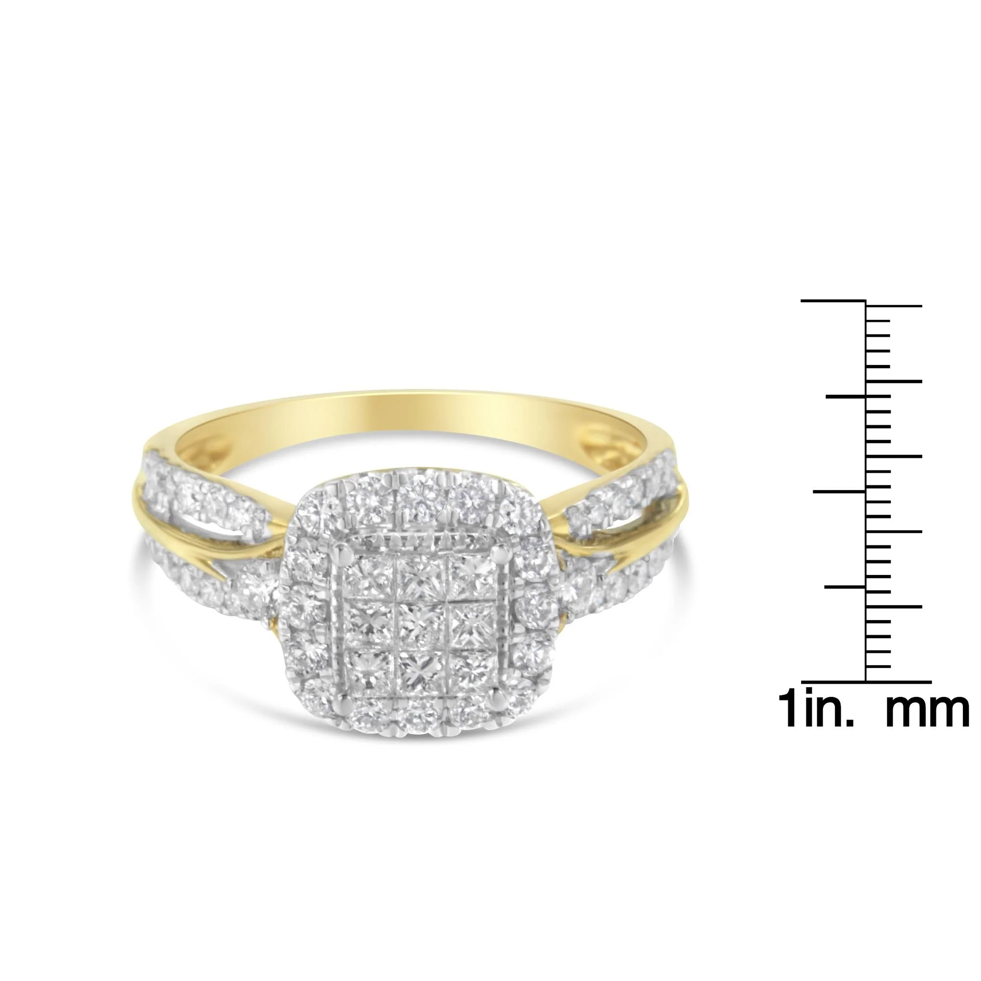 10K Yellow Gold 1.0 Cttw Diamond Composite Cushion-Shape Halo 3-Band-Look Engagement Ring (H-I Color, SI1-SI2 Clarity) by Infinite Jewels - Image 7