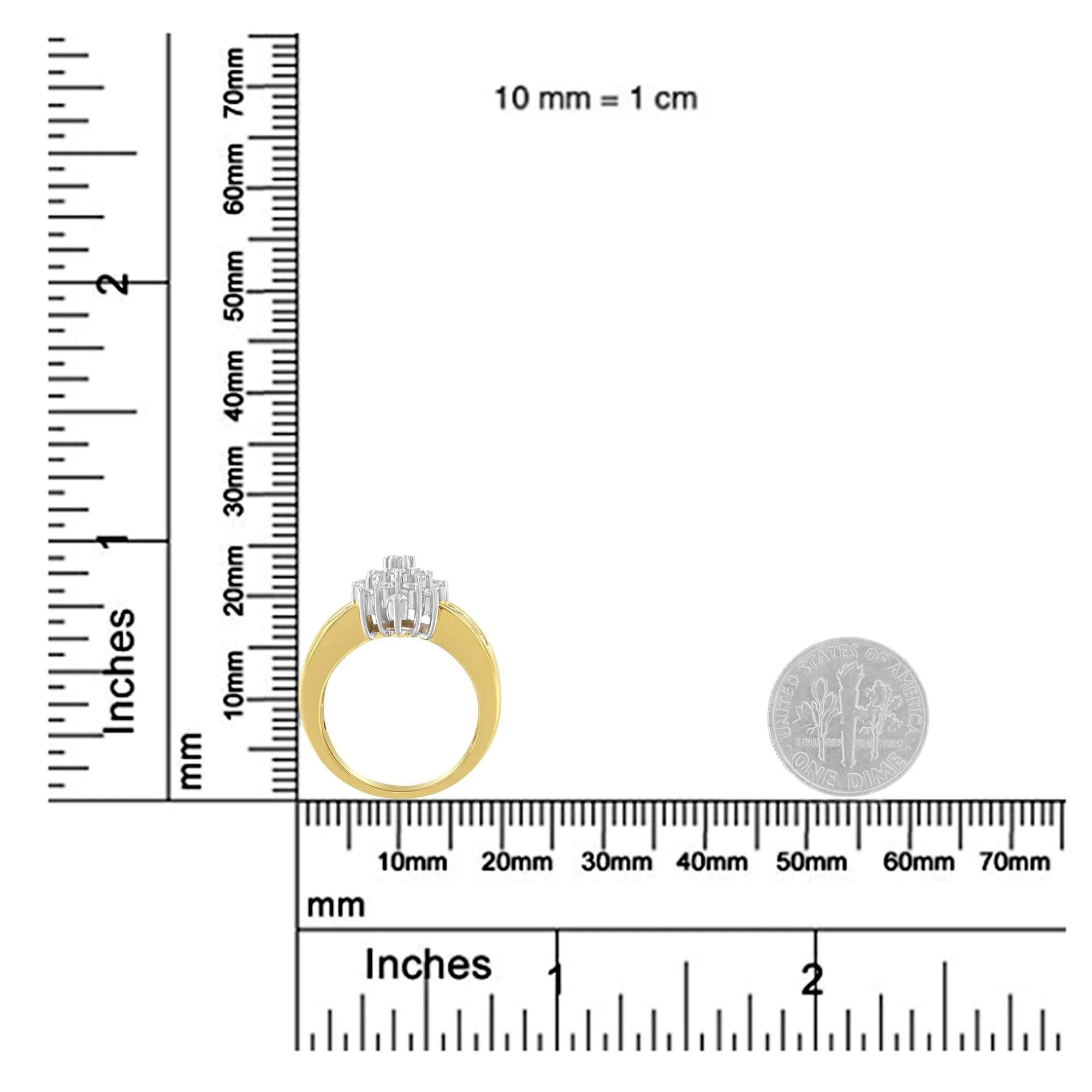 10K Yellow Gold 1.0 Cttw Round & Baguette Cut Diamond Floral Cluster Double-Channel Flared Band Statement Ring (H-I Color, SI2-I1 Clarity) by Haus of Brilliance - Image 7