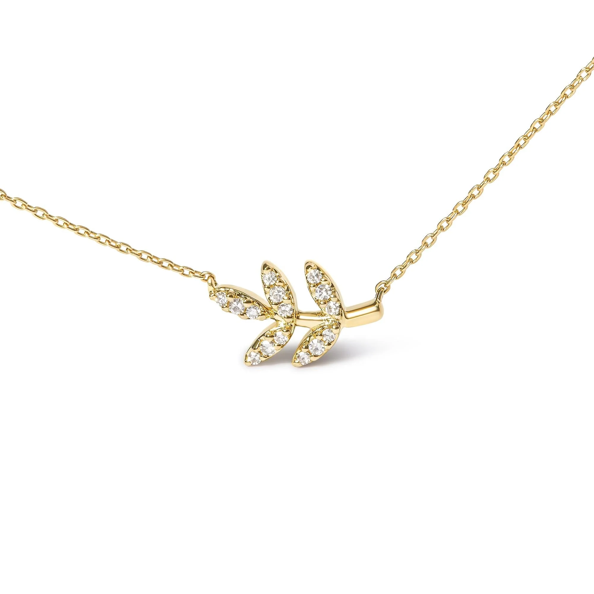 10K Yellow Gold 1/10 Cttw Diamond Leaf and Branch 18" Pendant Necklace (H-I Color, I1-I2 Clarity) by Haus of Brilliance - Image 2