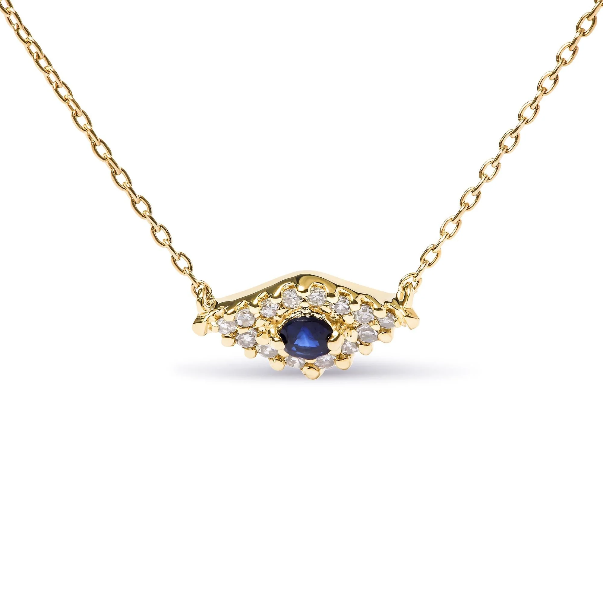 10K Yellow Gold Blue Sapphire and Diamond Accented Evil Eye 18" Inch Pendant Necklace (H-I Color, I1-I2 Clarity) by Haus of Brilliance - Image 2