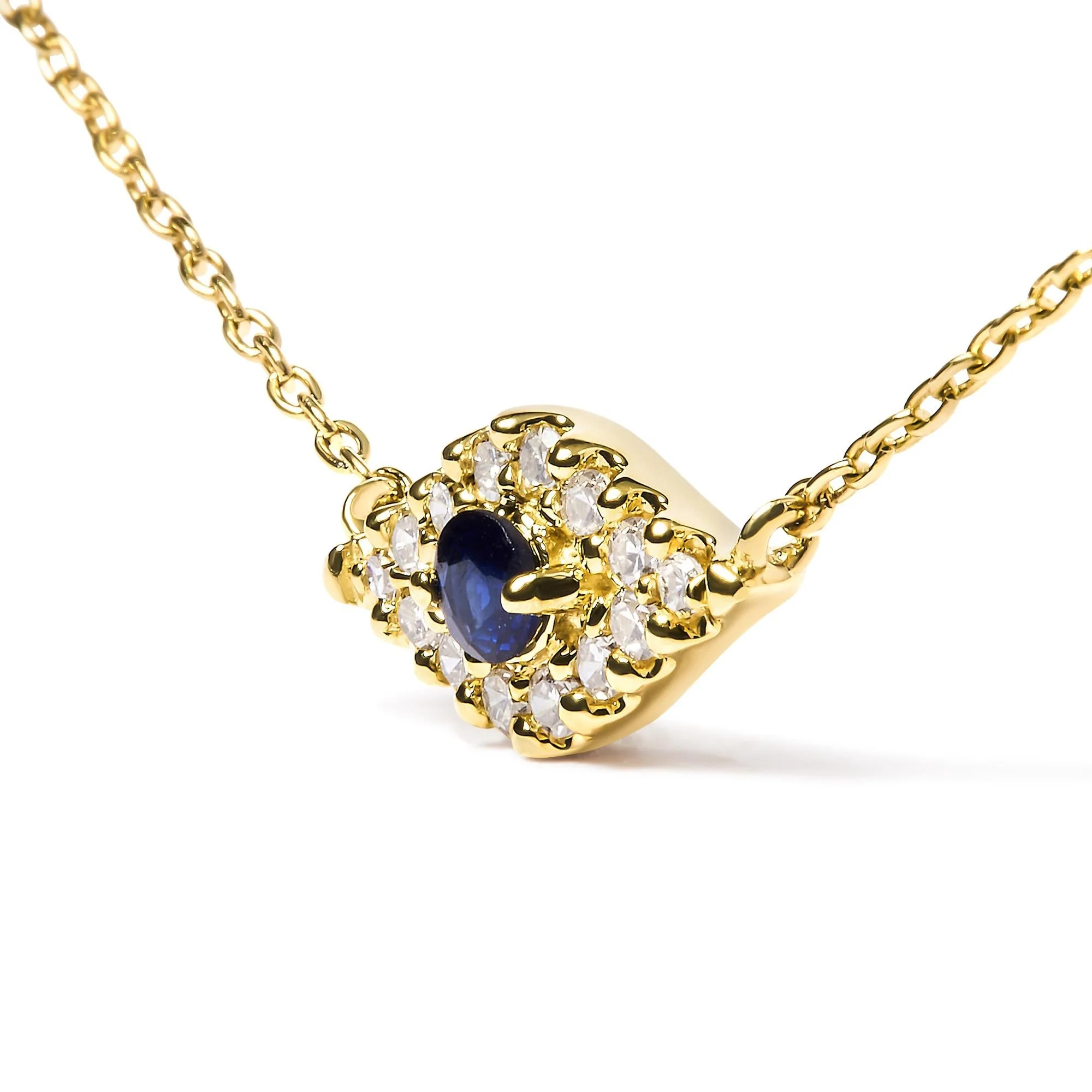 10K Yellow Gold Blue Sapphire and Diamond Accented Evil Eye 18" Inch Pendant Necklace (H-I Color, I1-I2 Clarity) by Haus of Brilliance - Image 3