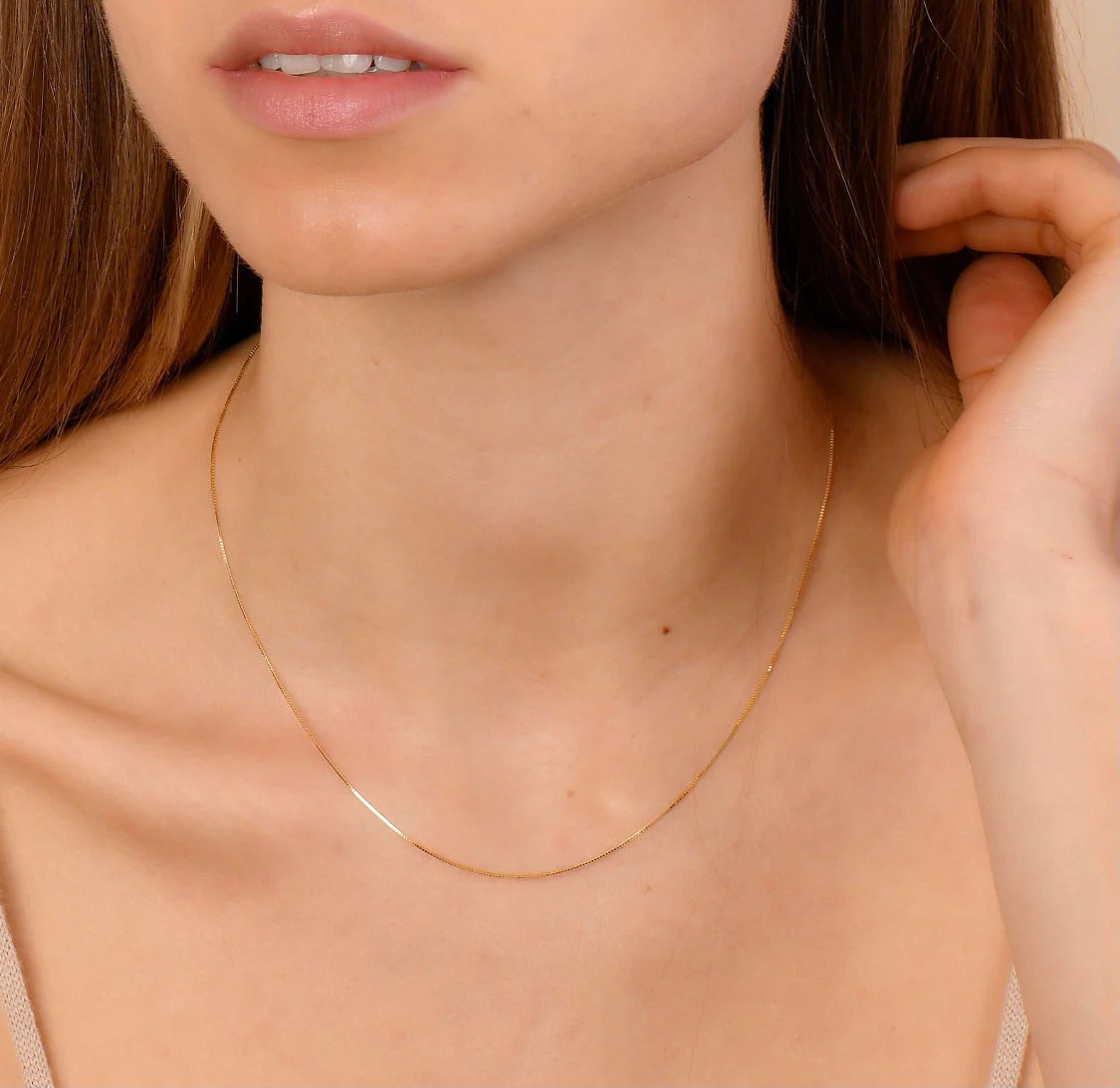 10K Yellow Gold Box Chain Necklace, Italian Made 10K Gold Spring Ring Clasp by Donatello Gian - Image 2