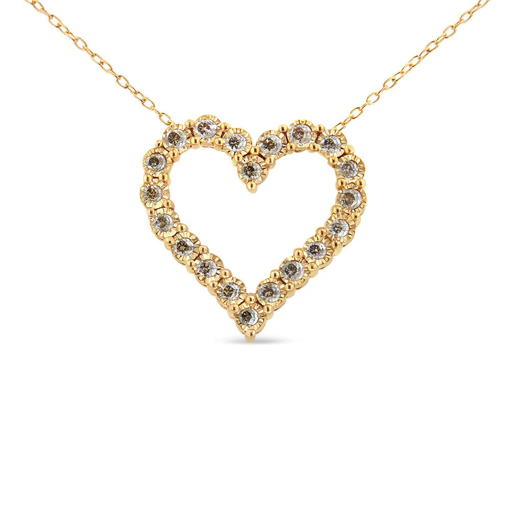 10K Yellow Gold Flashed .925 Sterling Silver 1/2 Cttw Champagne Diamond Miracle Plate Heart Pendant Necklace (K-L Color, I1-I2 Clarity) - 18" by Infinite Jewels - Image 2