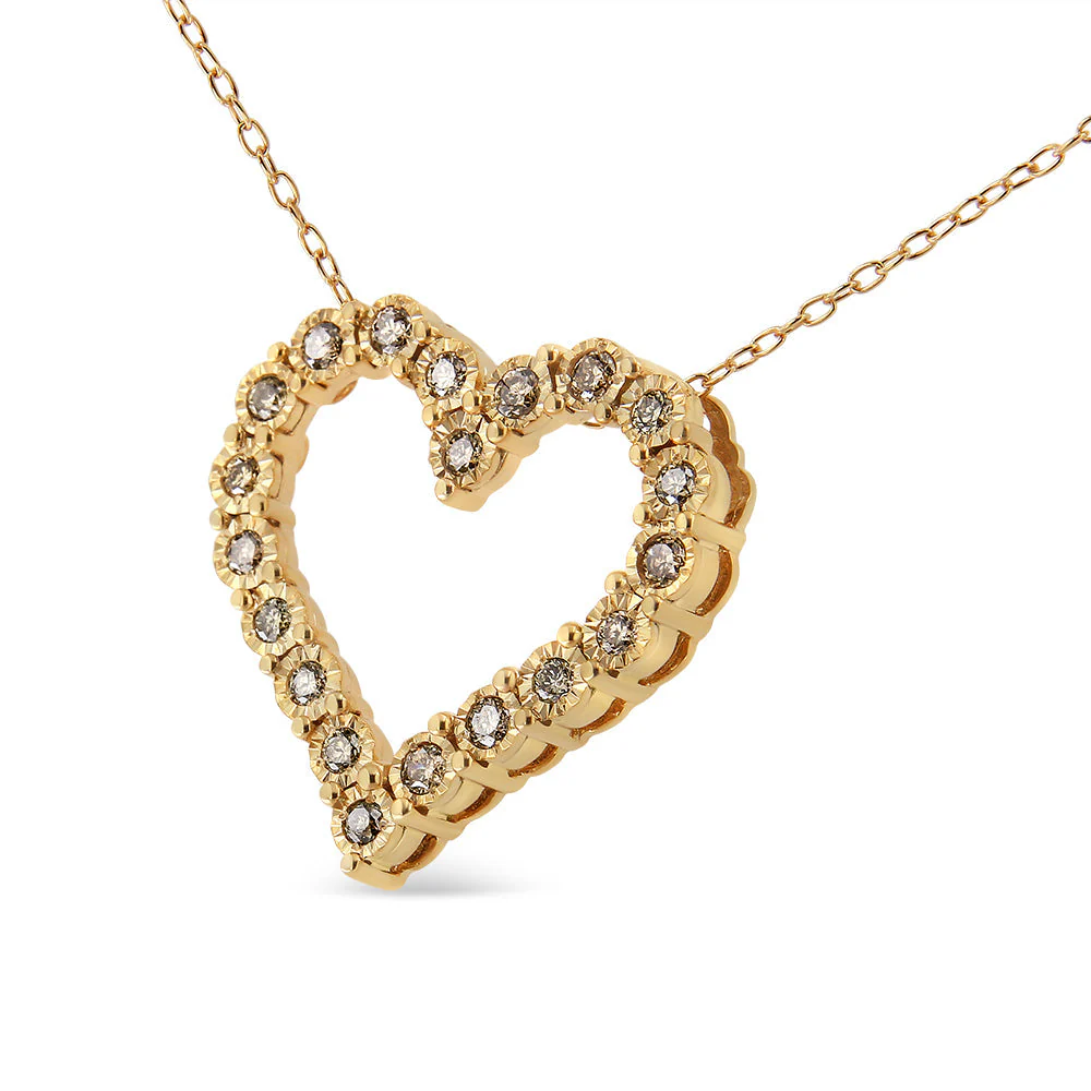 10K Yellow Gold Flashed .925 Sterling Silver 1/2 Cttw Champagne Diamond Miracle Plate Heart Pendant Necklace (K-L Color, I1-I2 Clarity) - 18" by Infinite Jewels - Image 3