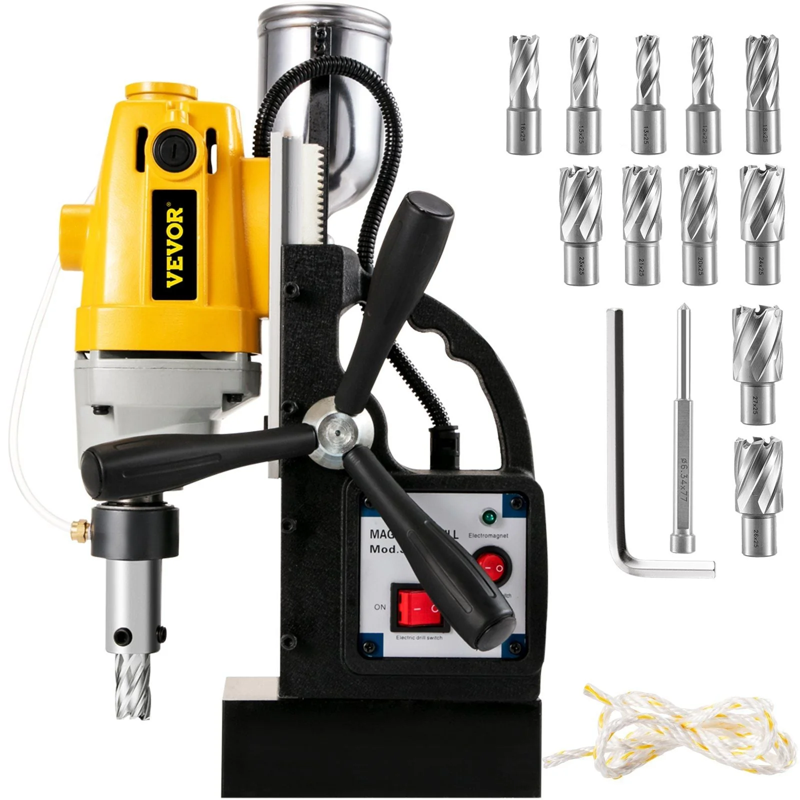 1100W Magnetic Drill Press with 1-1/2 Inch (40mm) Boring Diameter MD40 Magnetic Drill Press Machine 2810 LBS Magnetic Force Magnetic Drilling System 670 RPM with 11 Pcs HSS Annular Cutter Kit