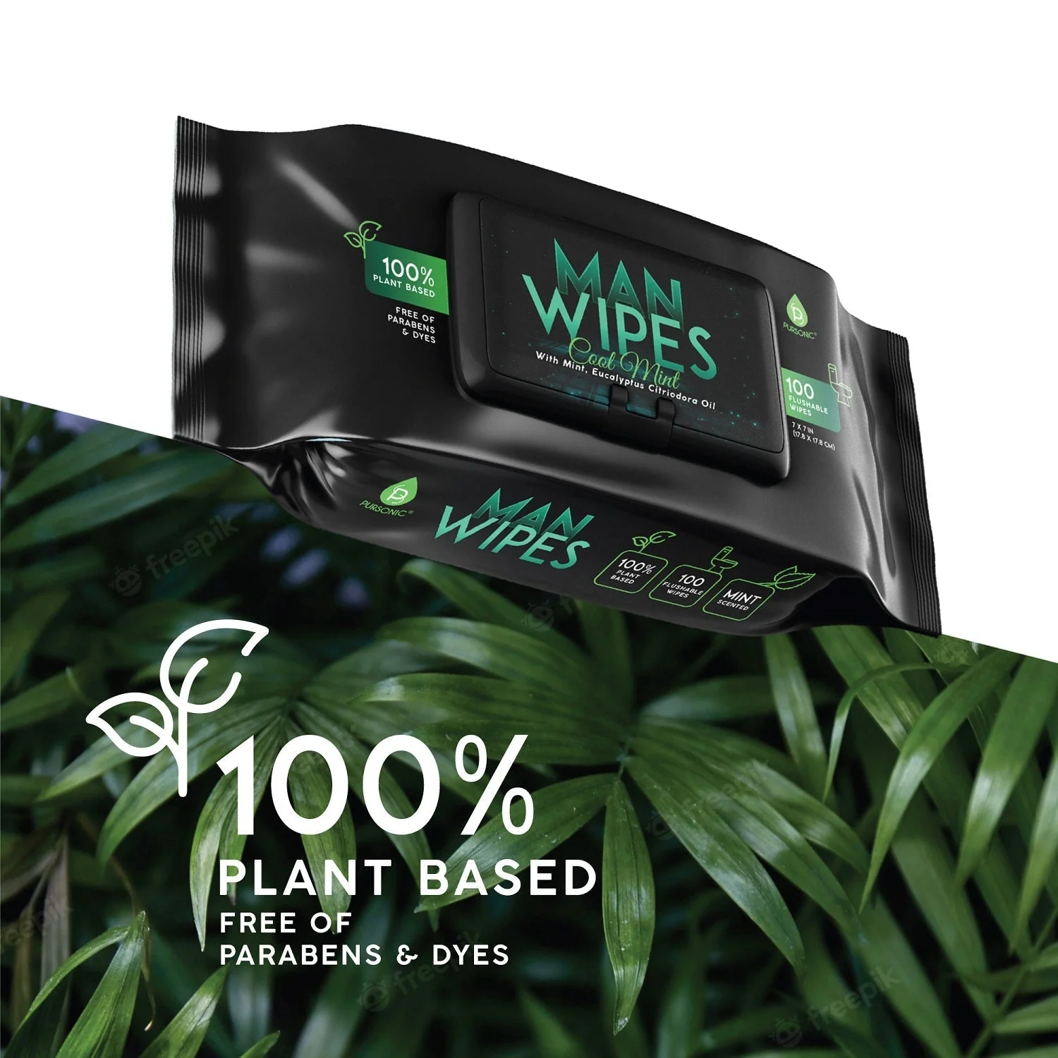 12 Pack of Flushable Man Wipes (1200 Mint Scented Wipes) by Pursonic - Image 3
