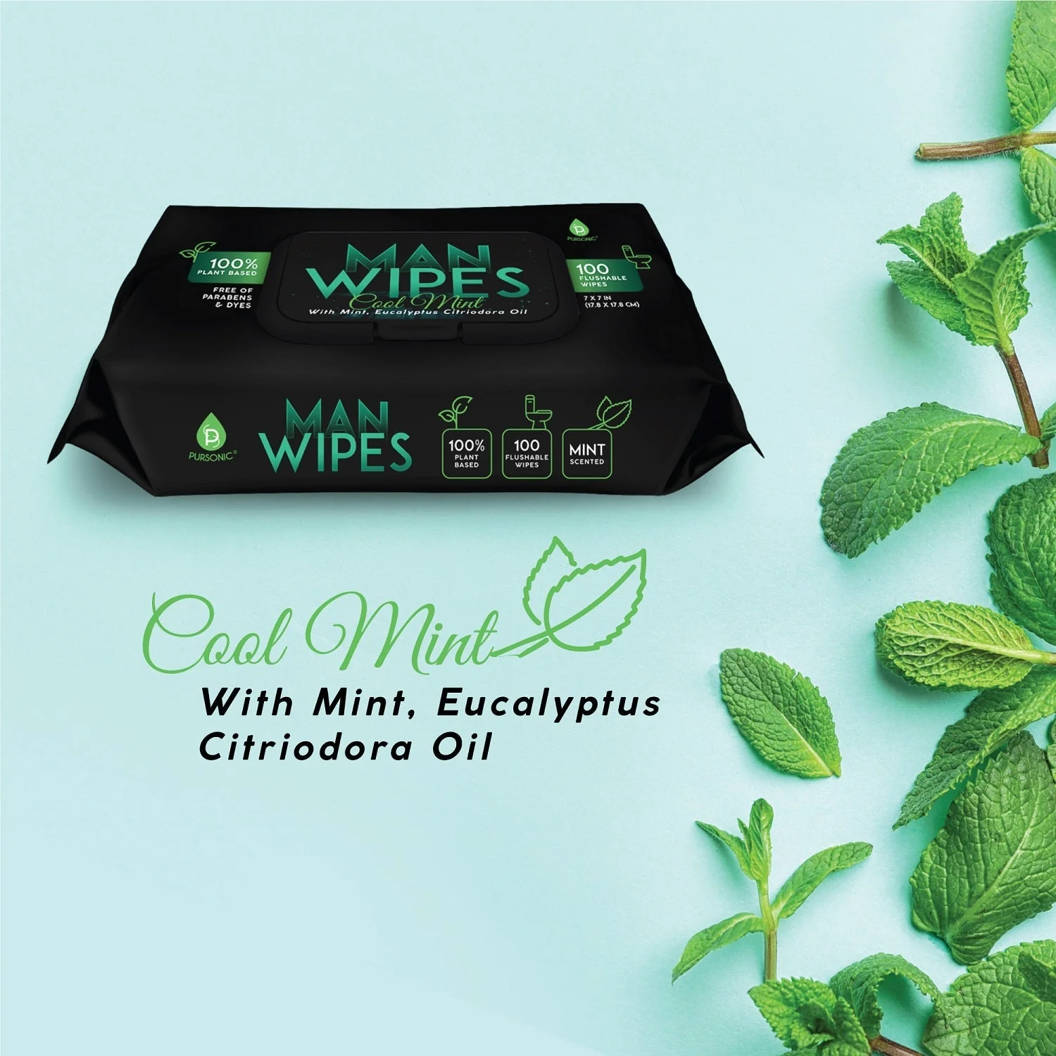 12 Pack of Flushable Man Wipes (1200 Mint Scented Wipes) by Pursonic - Image 4