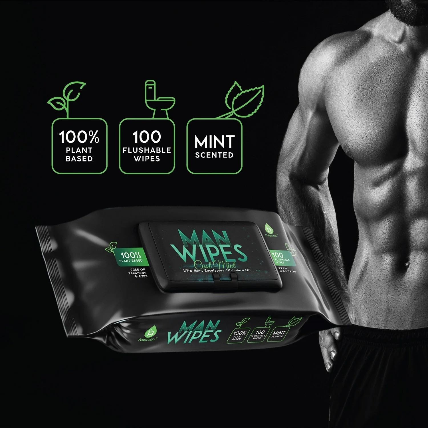 12 Pack of Flushable Man Wipes (1200 Mint Scented Wipes) by Pursonic - Image 5