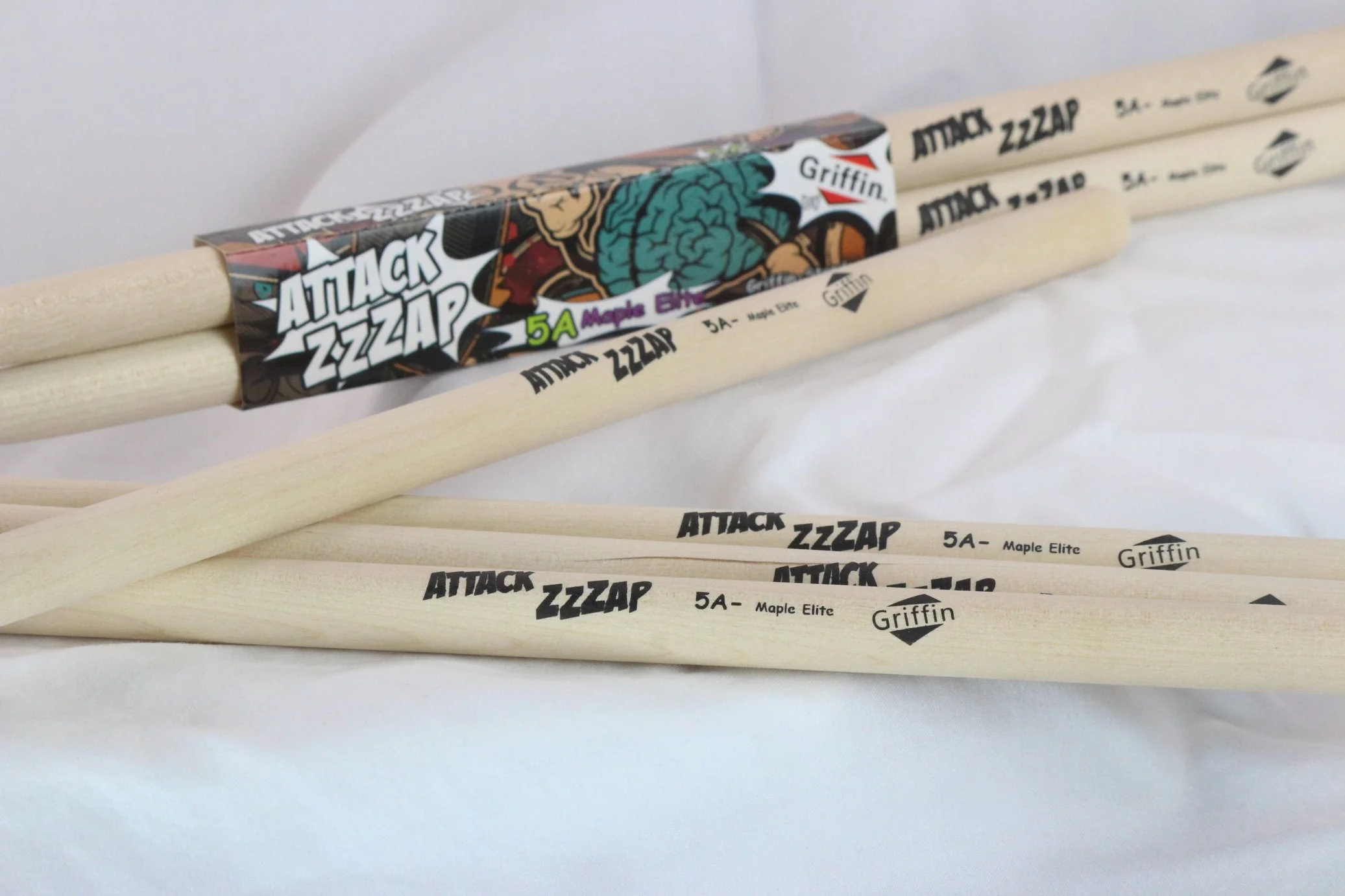 12 Pairs of Select Elite Maple Wood Drum Sticks by GRIFFIN Attack Zzzap - Size 5A Premium Balanced, Level and Straight - Drummers Percussion Classic Pure Grit Uncoated, Raw Wood Drumming Sticks by GeekStands.com - Image 3