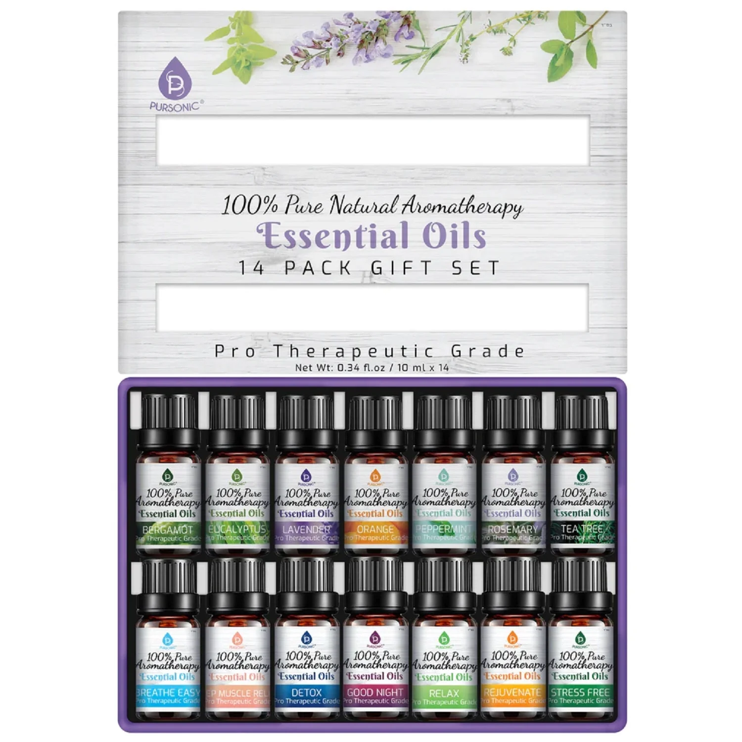 14 Pack of 100% Pure Essential Aromatherapy Oils by Pursonic - Image 2