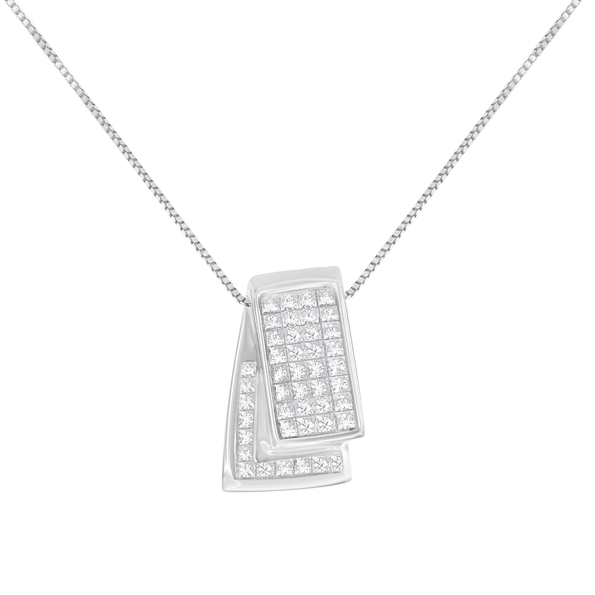 14K Gold 1.0 Cttw Princess Cut Diamond Two Tone Foldover Box Pendant 18” Box Chain Necklace (H-I Color, SI2-I1 Clarity) by Haus of Brilliance - Image 2