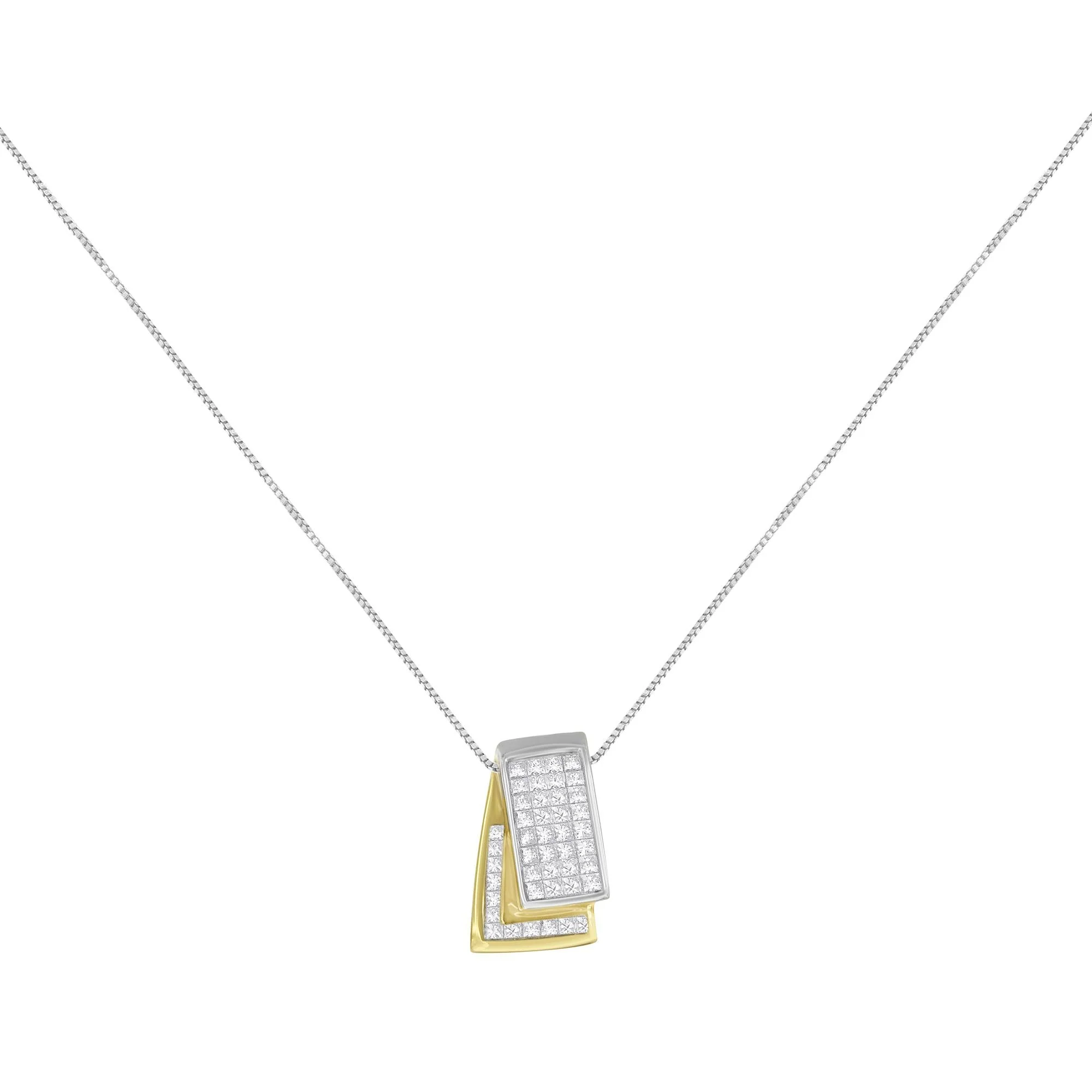 14K Gold 1.0 Cttw Princess Cut Diamond Two Tone Foldover Box Pendant 18” Box Chain Necklace (H-I Color, SI2-I1 Clarity) by Haus of Brilliance - Image 3