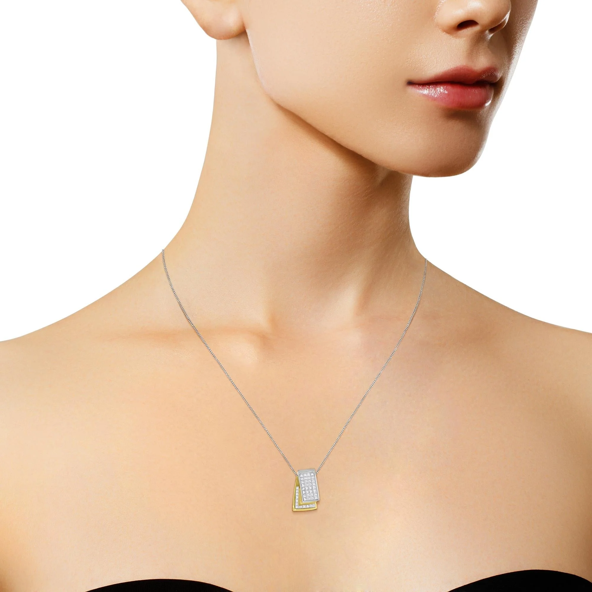 14K Gold 1.0 Cttw Princess Cut Diamond Two Tone Foldover Box Pendant 18” Box Chain Necklace (H-I Color, SI2-I1 Clarity) by Haus of Brilliance - Image 7