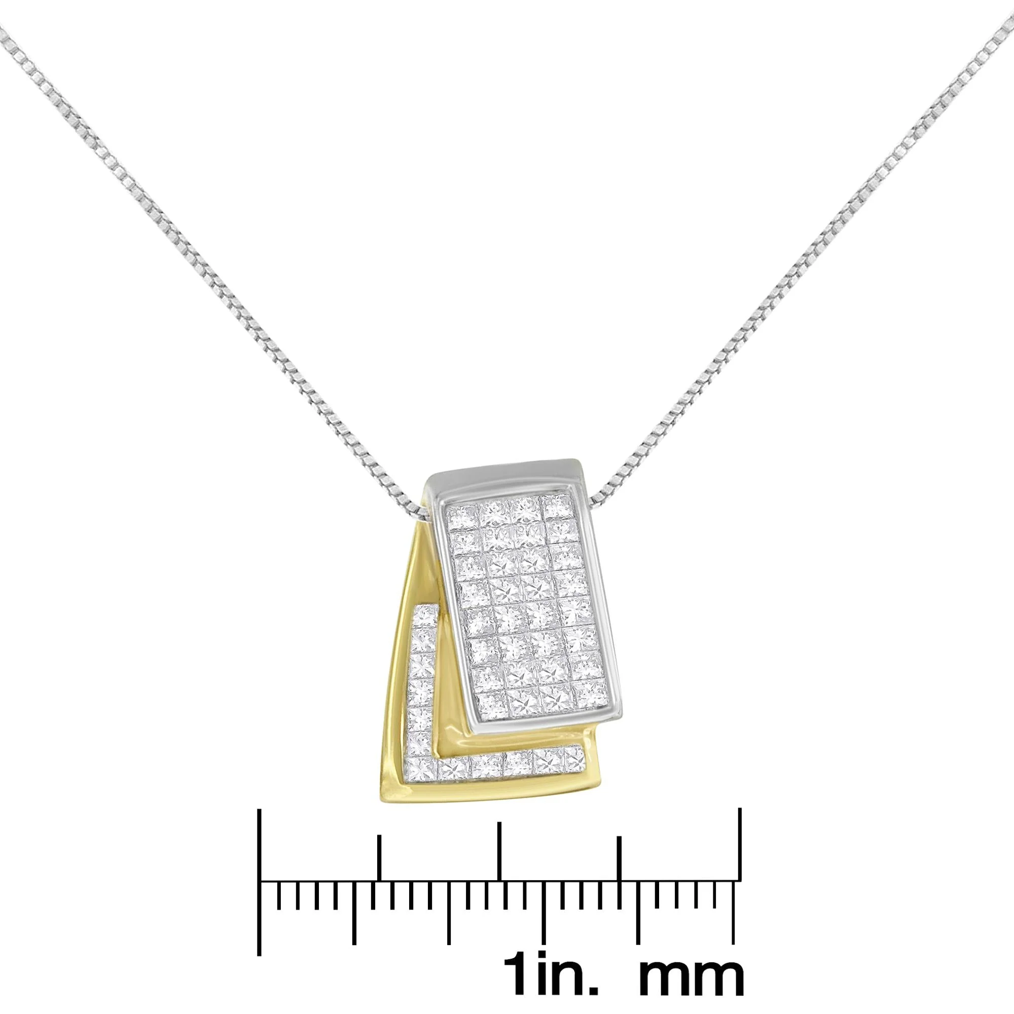 14K Gold 1.0 Cttw Princess Cut Diamond Two Tone Foldover Box Pendant 18” Box Chain Necklace (H-I Color, SI2-I1 Clarity) by Haus of Brilliance - Image 9
