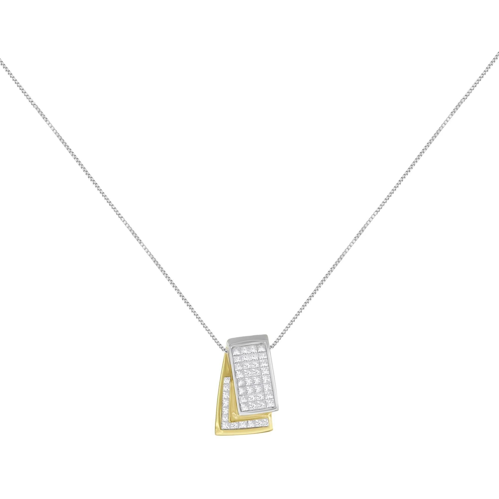 14K Gold 1.0 Cttw Princess Cut Diamond Two Tone Foldover Box Pendant 18” Box Chain Necklace (H-I Color, SI2-I1 Clarity) by Infinite Jewels - Image 3