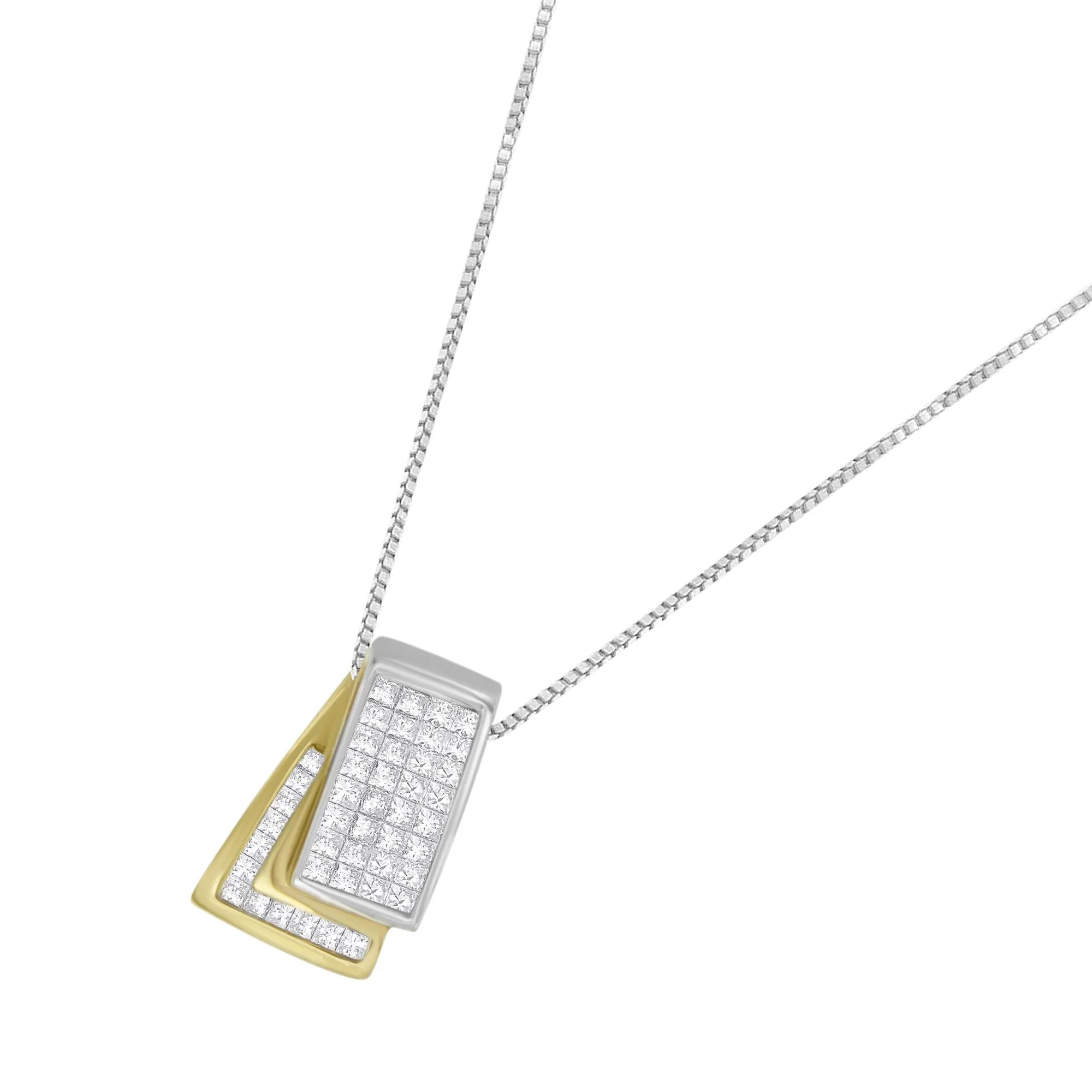 14K Gold 1.0 Cttw Princess Cut Diamond Two Tone Foldover Box Pendant 18” Box Chain Necklace (H-I Color, SI2-I1 Clarity) by Infinite Jewels - Image 5