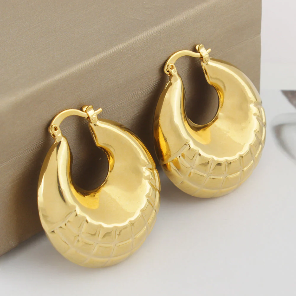14k Gold Puffy Bamboo Nugget Hoop Earrings (Copy) - Image 2