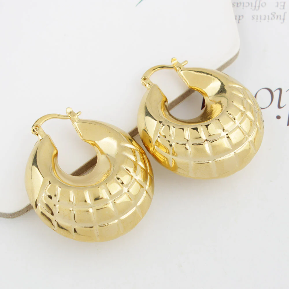 14k Gold Puffy Bamboo Nugget Hoop Earrings (Copy) - Image 3