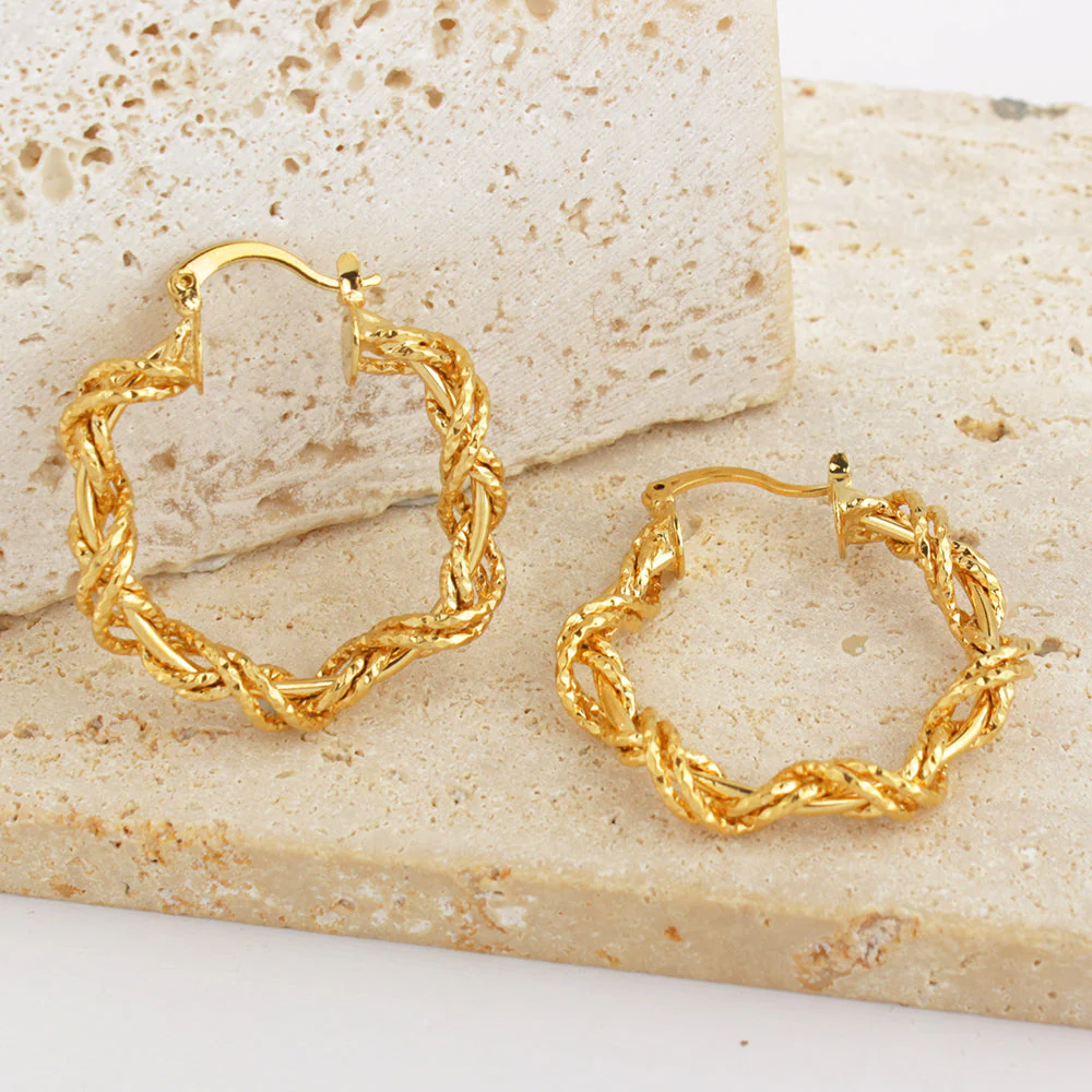 14K Gold Solid Star Love knot Hoop Earring - Image 3